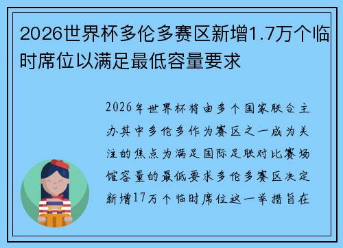 2026世界杯多伦多赛区新增1.7万个临时席位以满足最低容量要求